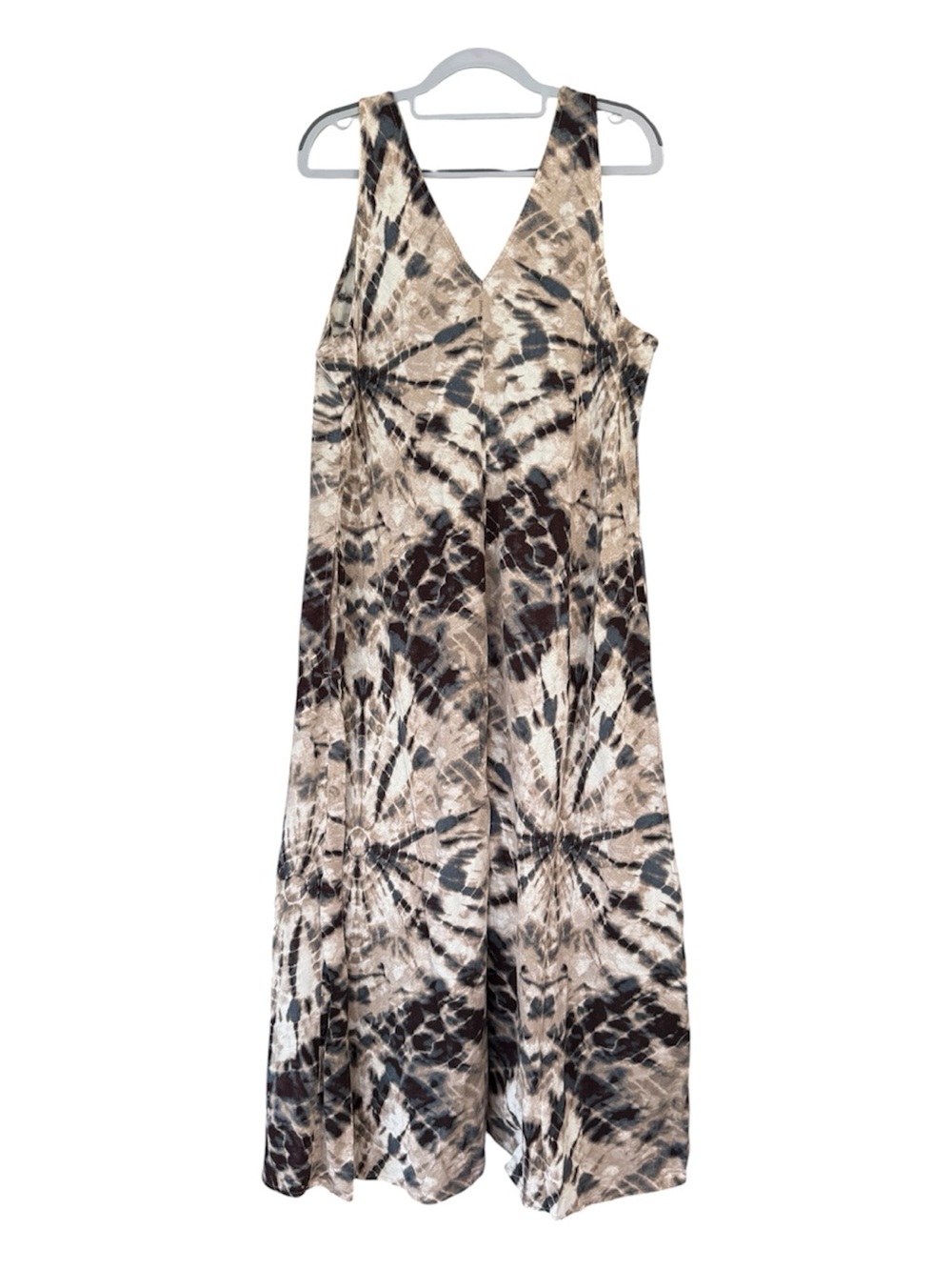 Simply Vera Vera Wang Women’s Brown Tie-Dye Sleeveless Linen Maxi Dress Size XL